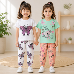 Butterfly & Good Night Koala Printed Pajama Set  Pack of 2