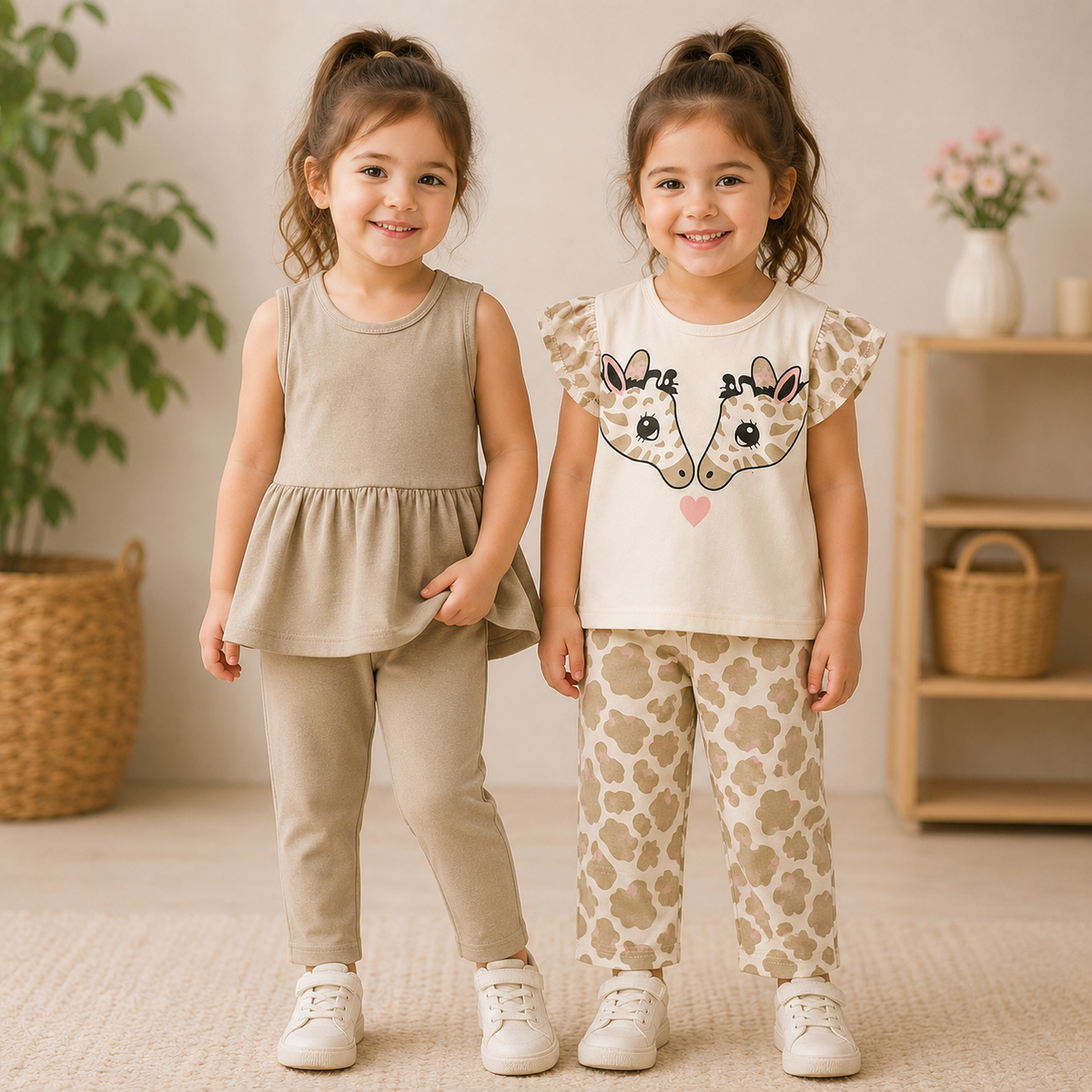 Cotton Sleeveless & Giraffe Print Night Suit Set  Pack of 2