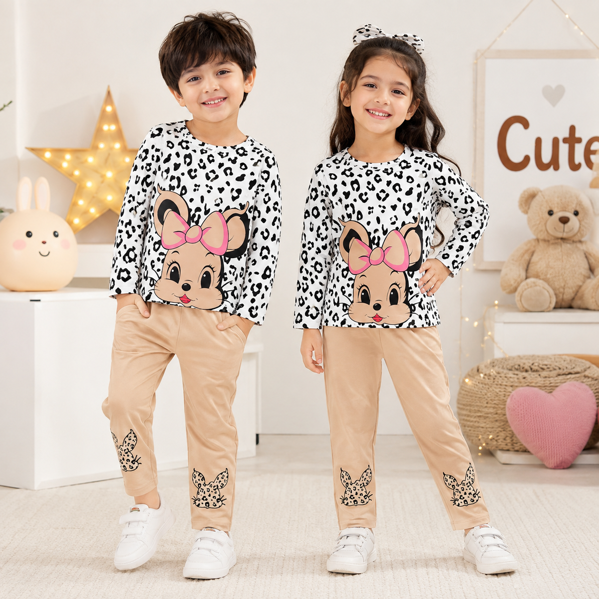 white bunny with cheeta print&nbsp; pajama Printed Kids Wear