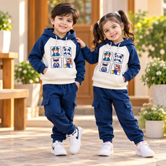 Blue Cartoon Hoddie With  Trouser Kids Tracksuit – O1