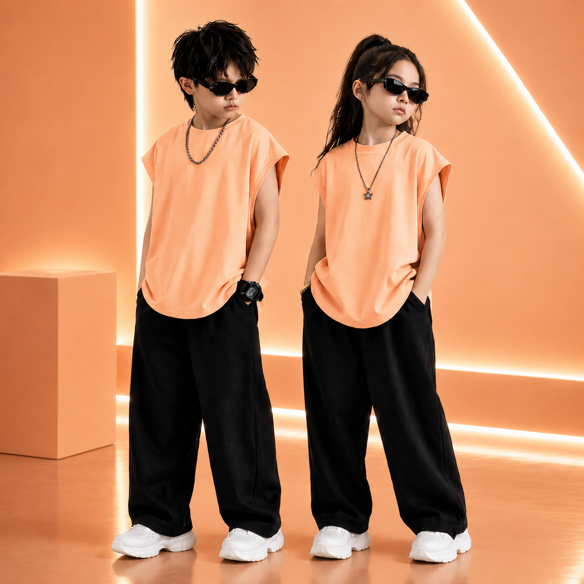 Peach Premium Kids Korean Style Sando Co-Ord Set