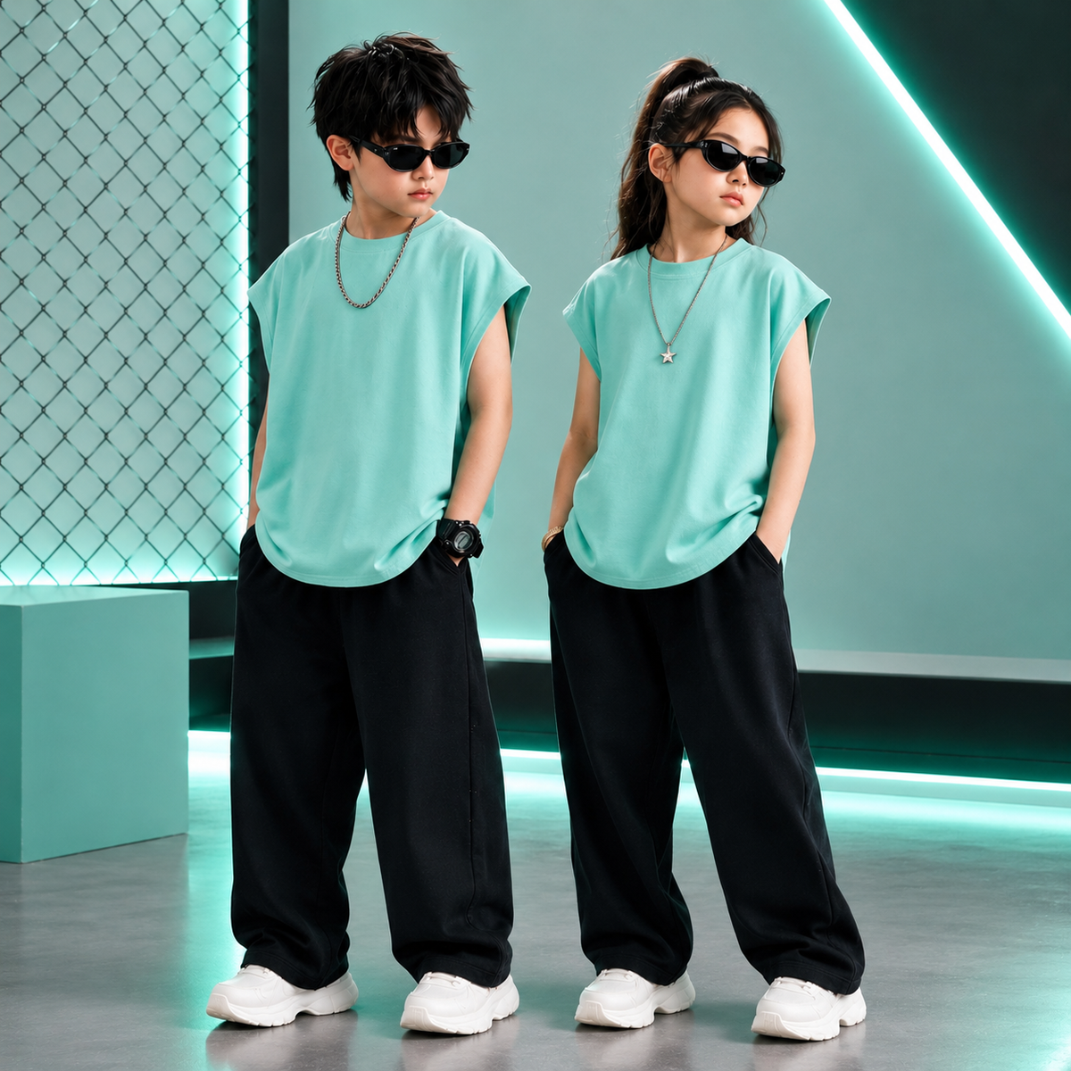 Mint Green Premium Kids Korean Style Sando Co-Ord Set