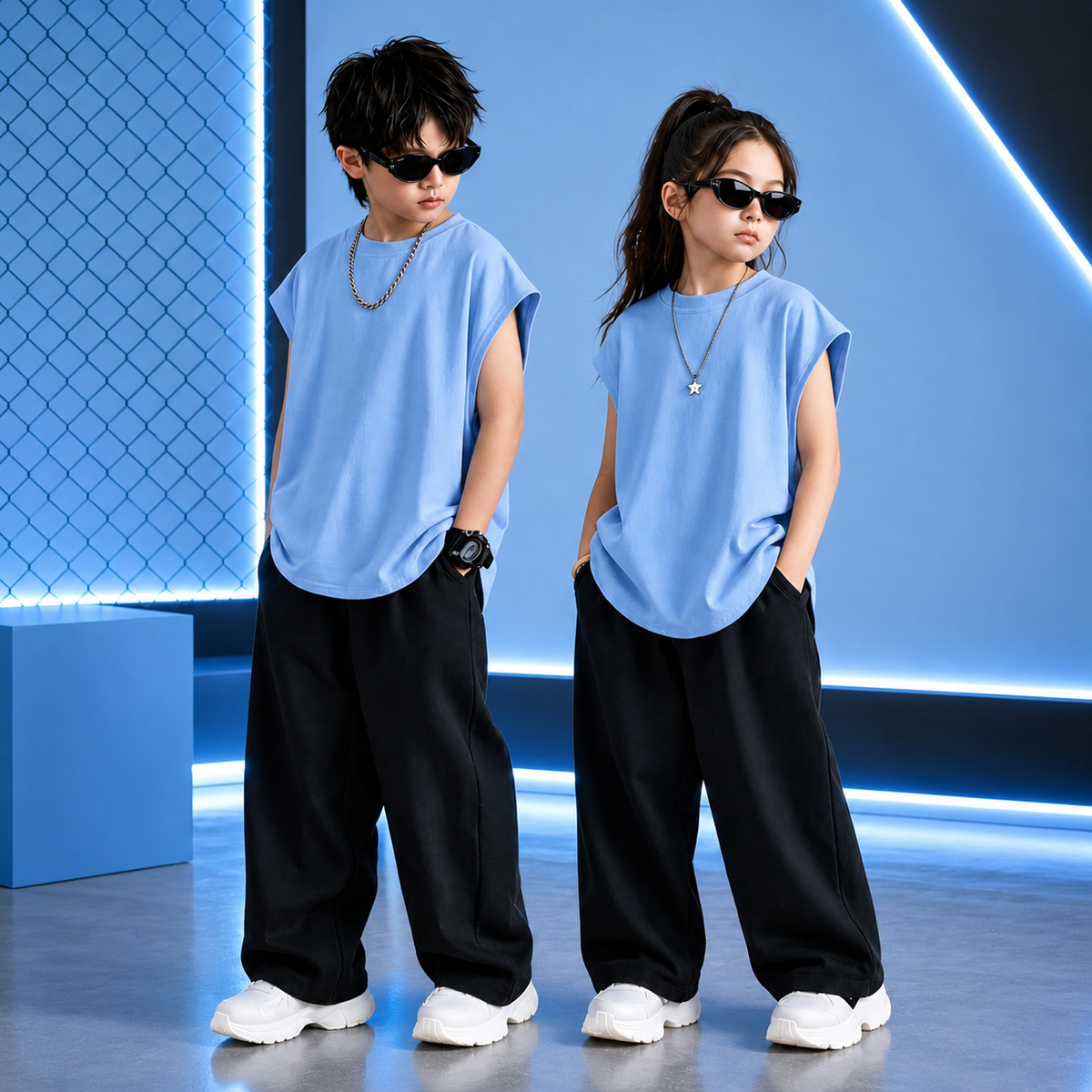 Sky Blue Premium Kids Korean Style Sando Co-Ord Set
