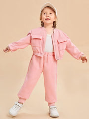 Baby girl  zipper style winter fleece tracksuit - #WS00-02