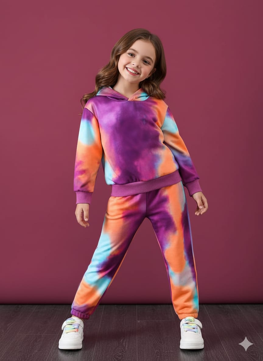 Baby/boy regalia color tie dye style printed winter fleece tracksuit