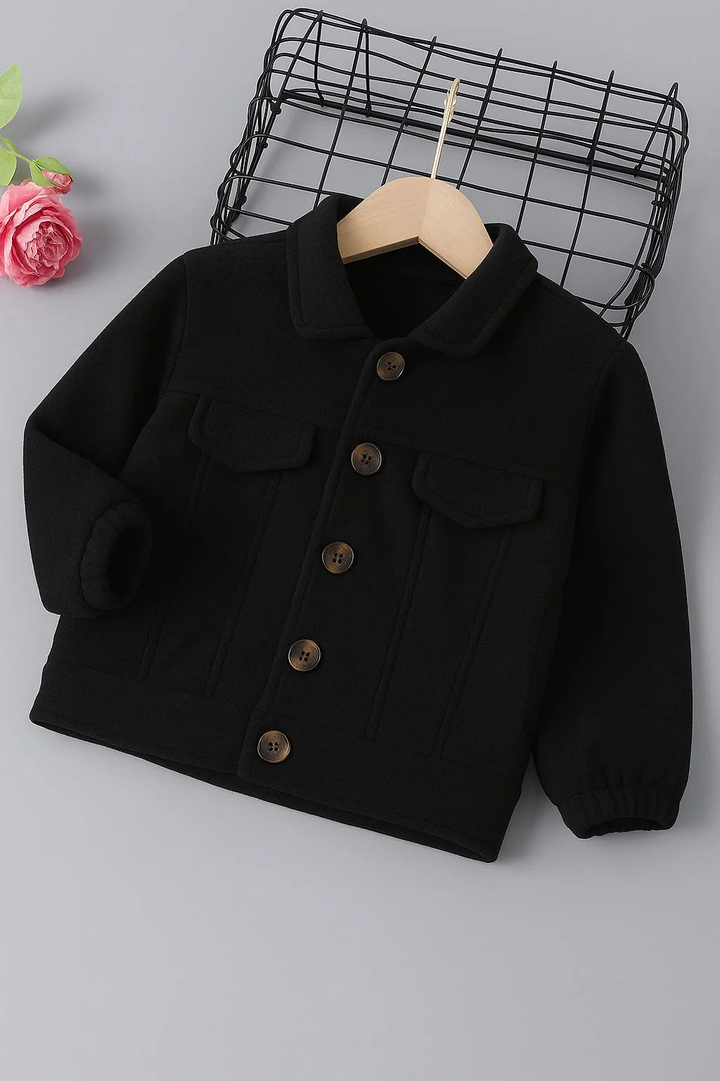 Baby/boy winter button style black coat - W2025-17