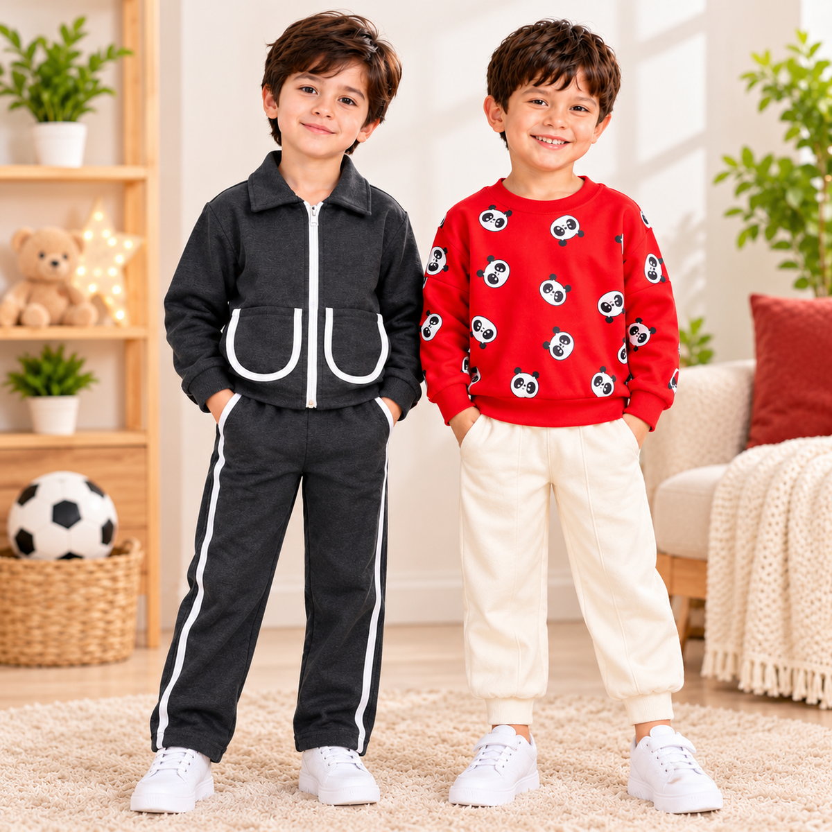 Charcoal Grey Tracksuit  & Red Panda Sweatshirt with Trouser - Pack of Two