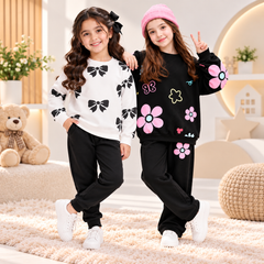 White & Black Bow & Black Colorful Floral Set - Pack Of two