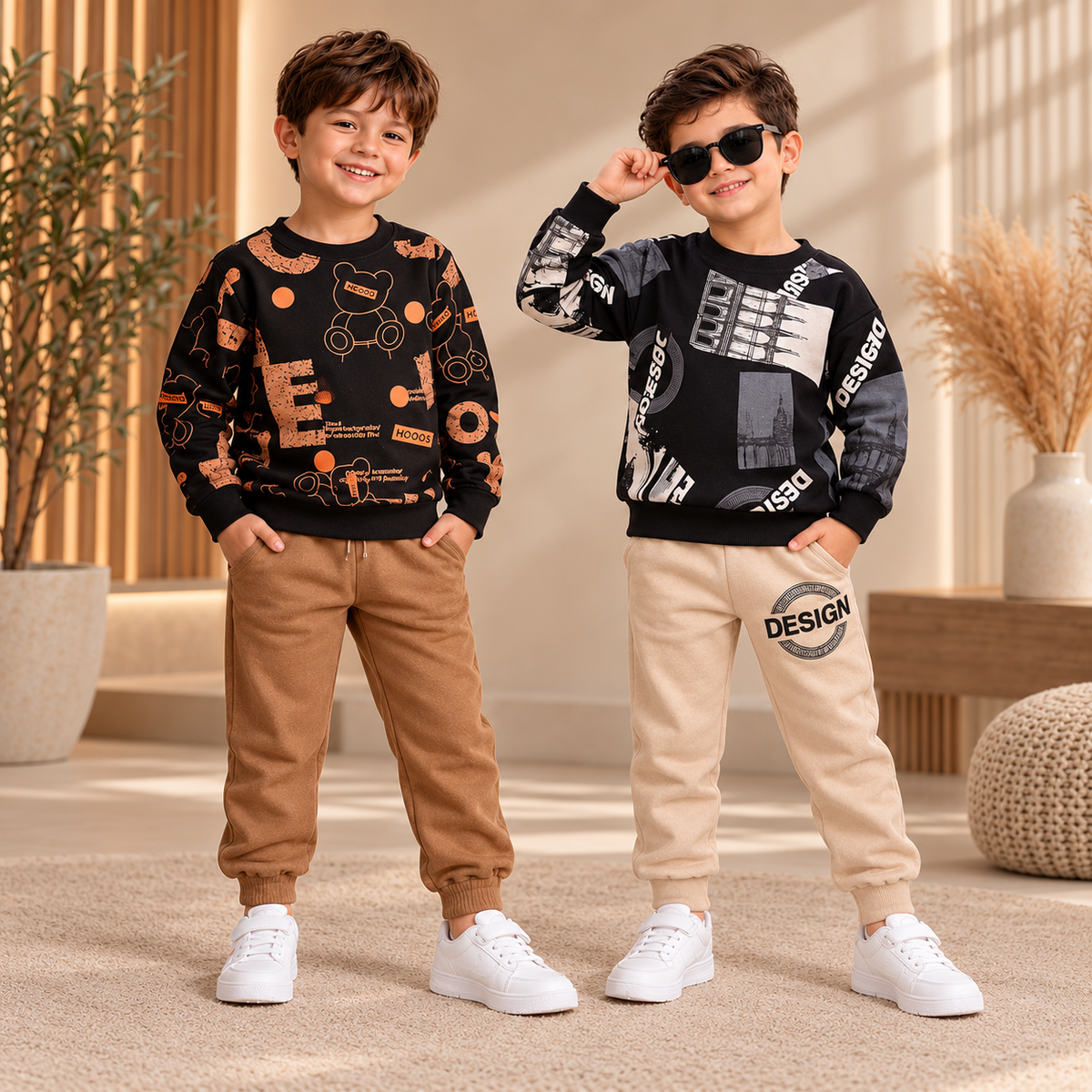 Brown Text & Design Girls Winter Co-Ord Set – Pack of 2