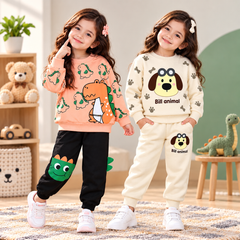 Winter Dino Adventure Printed & Cute Puppy Printed Sweatshirt Suit Set ( Pack of Two )