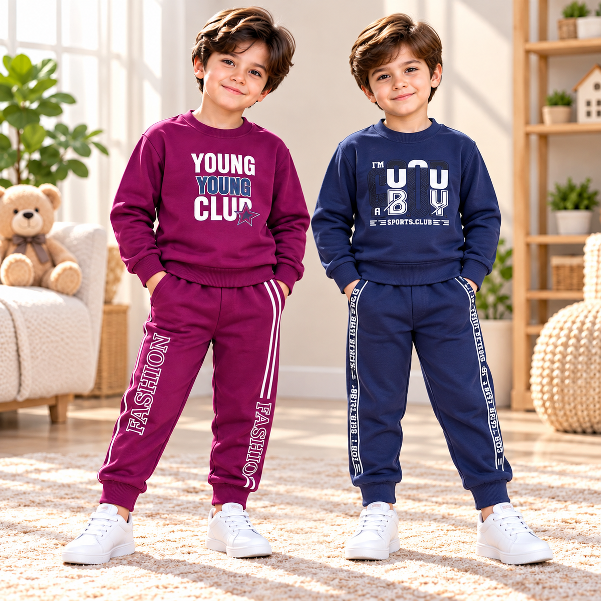 Purple Young Club Tracksuit  &  Navy Blue BU Sports Club Tracksuit Set - Pack of Two