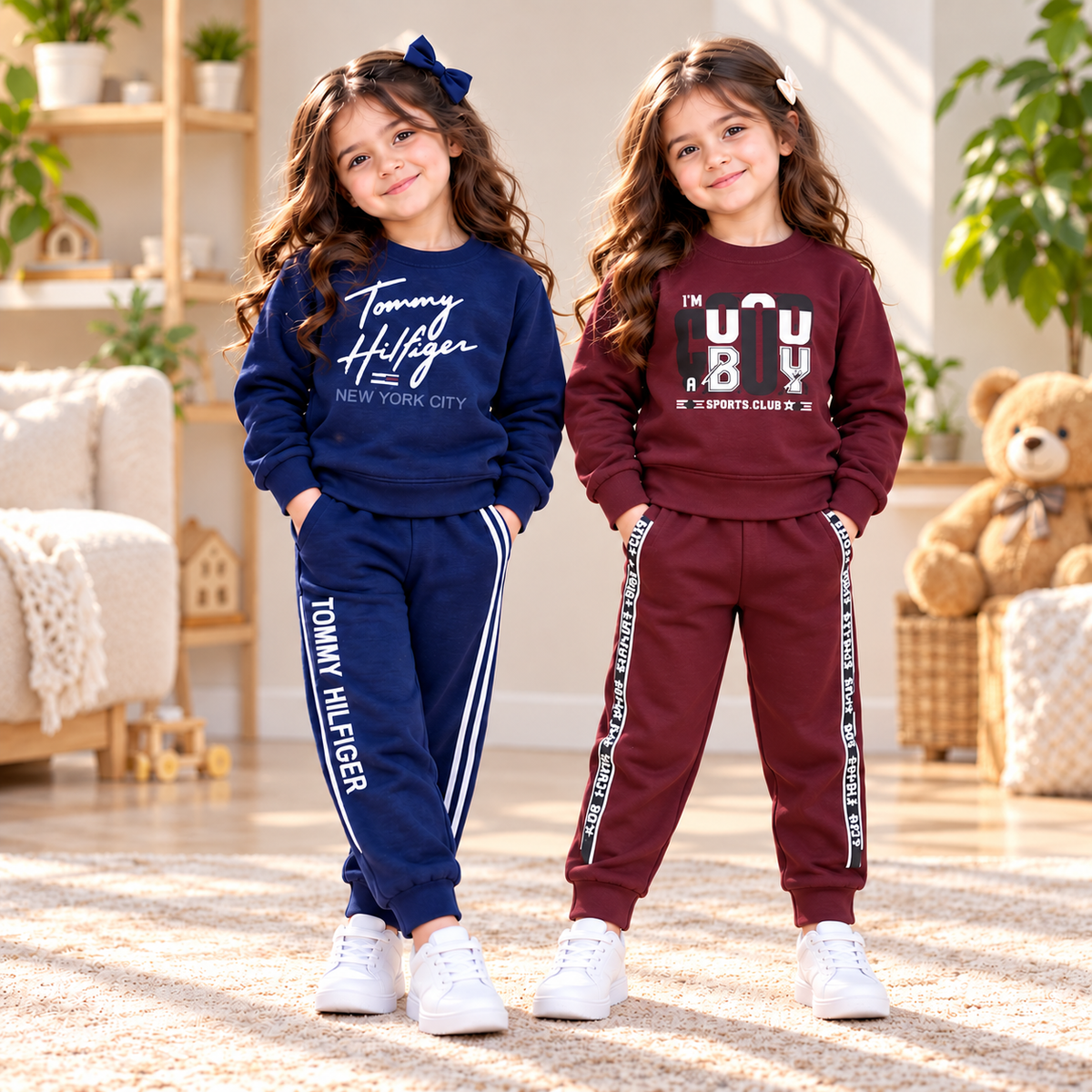 Tommy Hilfiger Navy Blue & “I’m A Boy” Maroon Kids Winter Tracksuit – Pack of 2